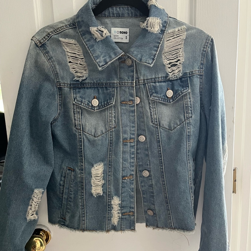 Women's Distressed Denim Jacket - Blue